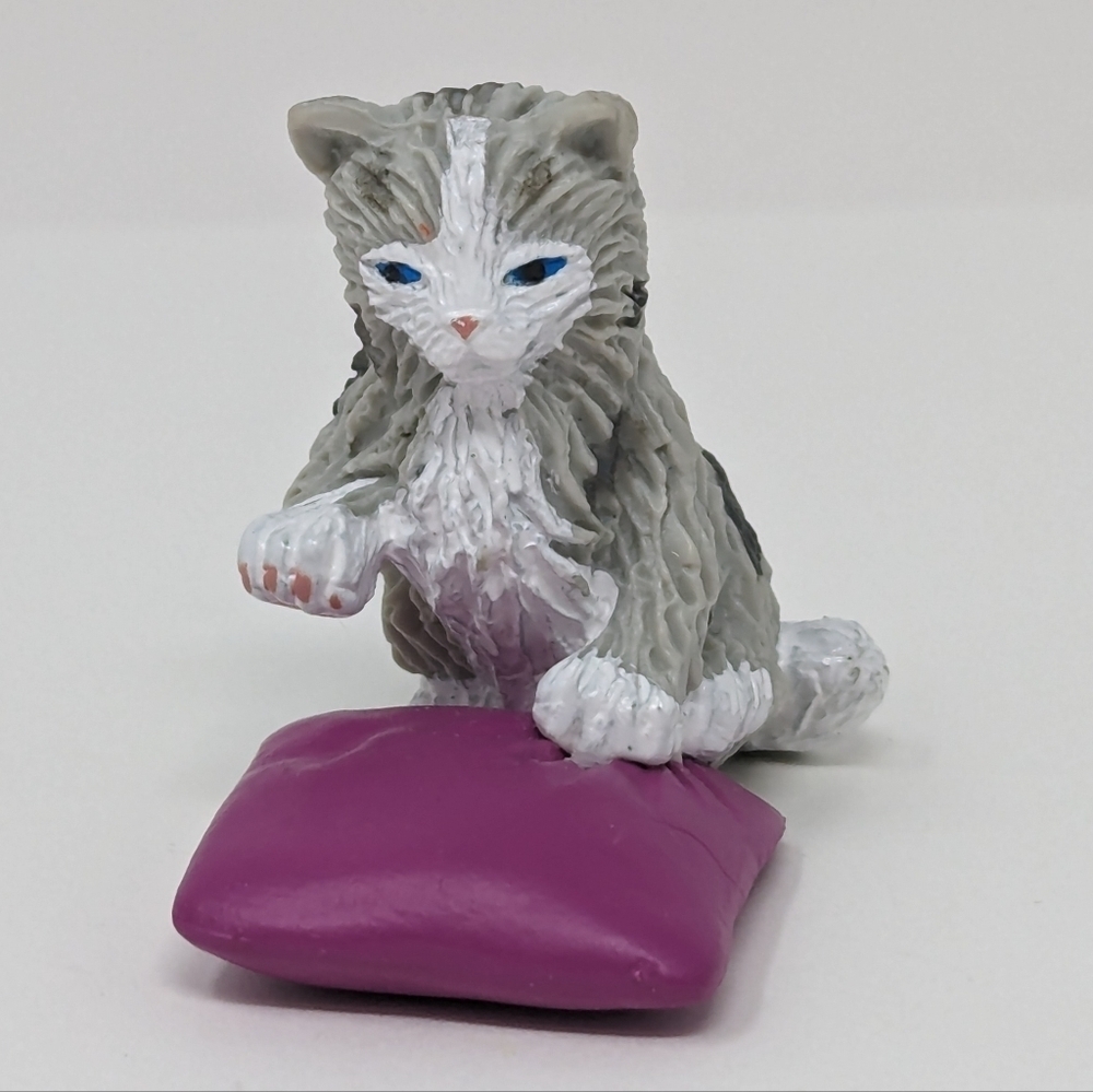 Kitty In My Pocket Cat Vintage Grey White Pillow MEG